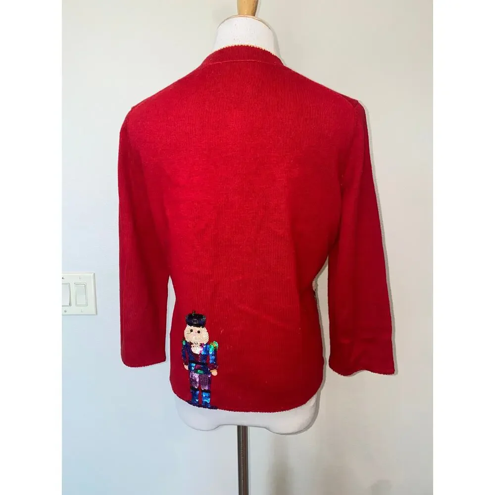 Michael Simon Event Cardigan Christmas Nutcracker Sequin Red Size Medium